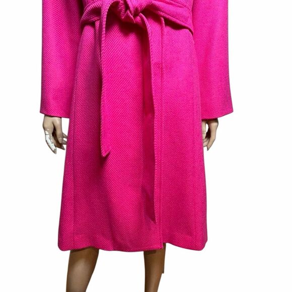NWT Carolina Herrera Shawl-Collar Belted Wool Twill Coat in Cerise Pink 6 (009) - Picture 6 of 16